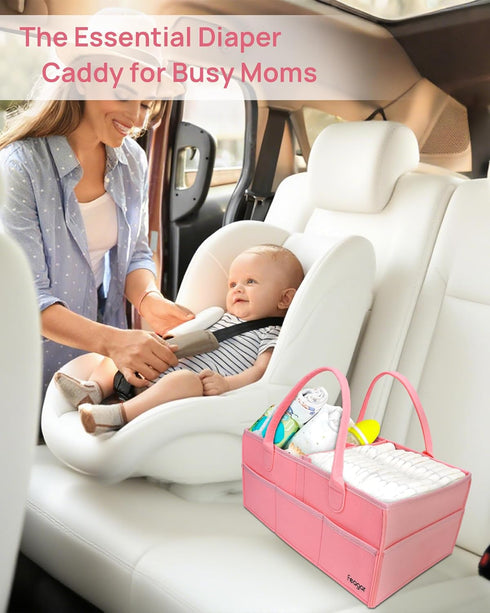 15 Inch 8 2 Feagar Baby Diaper Caddy Organizer, Large with Pockets & Dividers, Portable Nursery Storage Basket & Car