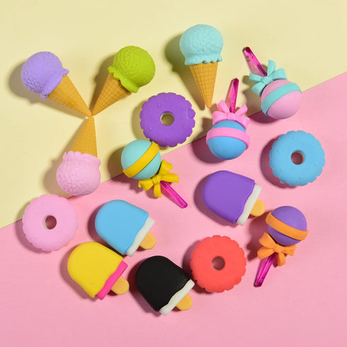Food Erasers for Kids – 16 Pcs 3D Cute Mini Ice Cream Donut Take Apart Erasers, Fun Puzzle Desk Pet Erasers