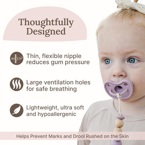 (Set 2) 100% 0+ Orthodontic Silicone Pacifiers of Food-Grade, One-Piece Design, Soft Orthodontic Nipple, Airflow