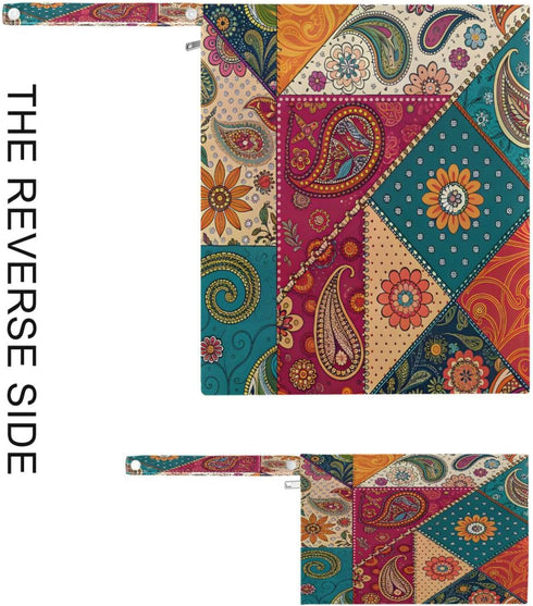 Haskirky 2 Tribal Patchwork Kantha Pcs Cloth Diaper Wet Dry Bags,Waterproof and Washable Bag for Travel Reusable Wet