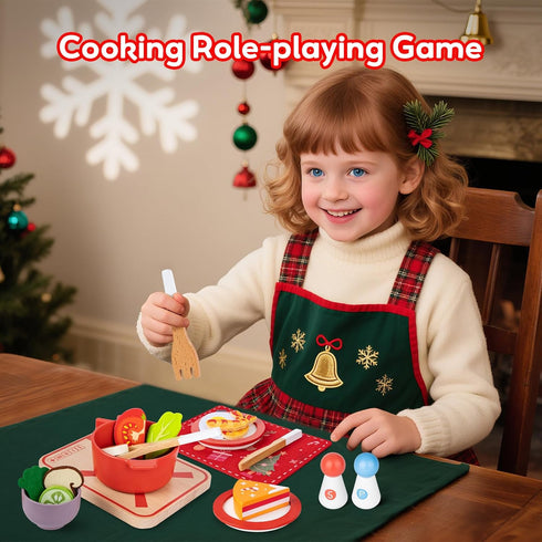 Commodum Set, 24 Countdown 3+ Christmas Advent Calendar Gifts for Kids, Kids Wooden Play Cooking Pretend Play Kitchen