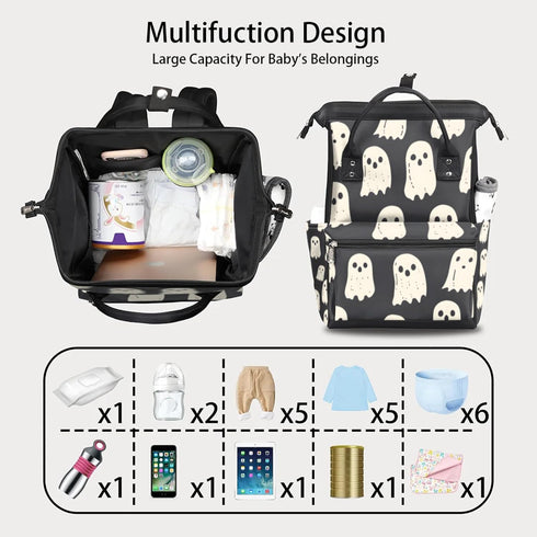 Hsnar Backpack Halloween Ghosts Print Waterproof Diaper Bag Large Capacity Baby Bag with Stroller Straps, Multi-Pocket