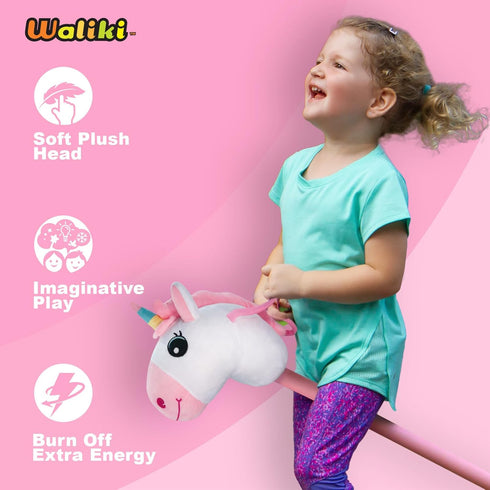 WALIKI Unicorn Stick Horse Toy - Cute Birthday Gift for 2-7 Year Old Girls