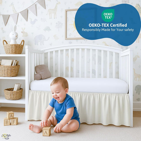 28" 52" 14" Cottington Lane Ivory Crib Skirt Dust Ruffle, Soft & Durable Nursery Crib Toddler Bedding Skirt for Baby