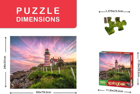 Springbok Puzzles - West Quoddy Head Lighthouse 1000 Piece Jigsaw Puzzle - Large 30"x24", Unique Cut Interlocking Pieces