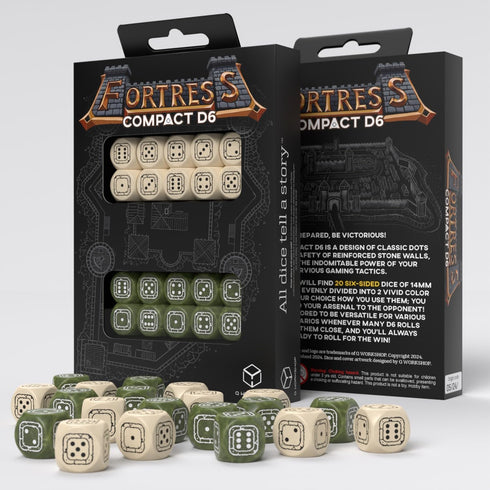 Fortress Compact D6: Beige & Olive by Q-Workshop - Dice for RPG Board Games for 1+ Players Ages 14+