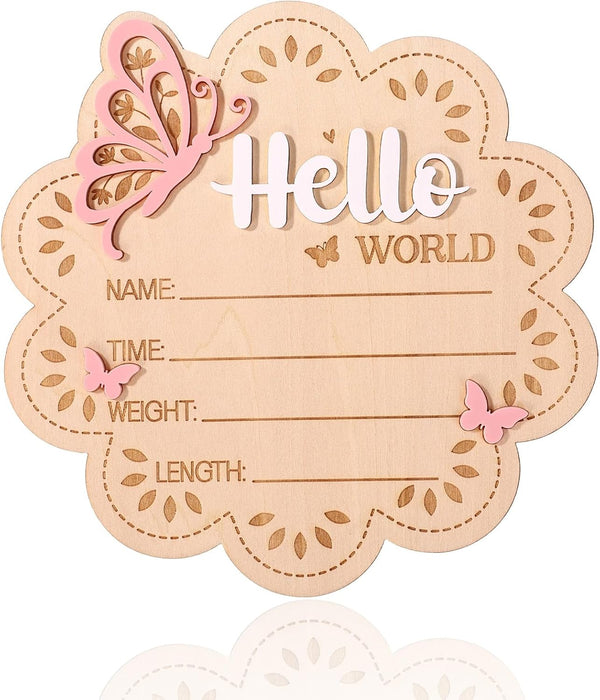 Penitue Wooden New Baby Birth Announcement Plaque, Flower Shape Hello World Sign Newborn