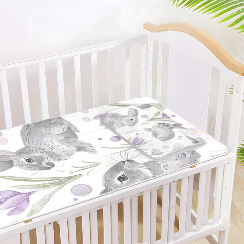 SyXIOP 28" 52" Puple Lily Calla Cute Bunnies Cooling Baby Waterproof Crib Mattress Cover x Washable Crib Padding