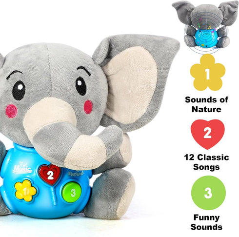 STEAM Life Baby 3-6 Months Boy Gifts, Musical Plush Elephant Toys for Newborn Toddler, Light Up Stuffed Animal