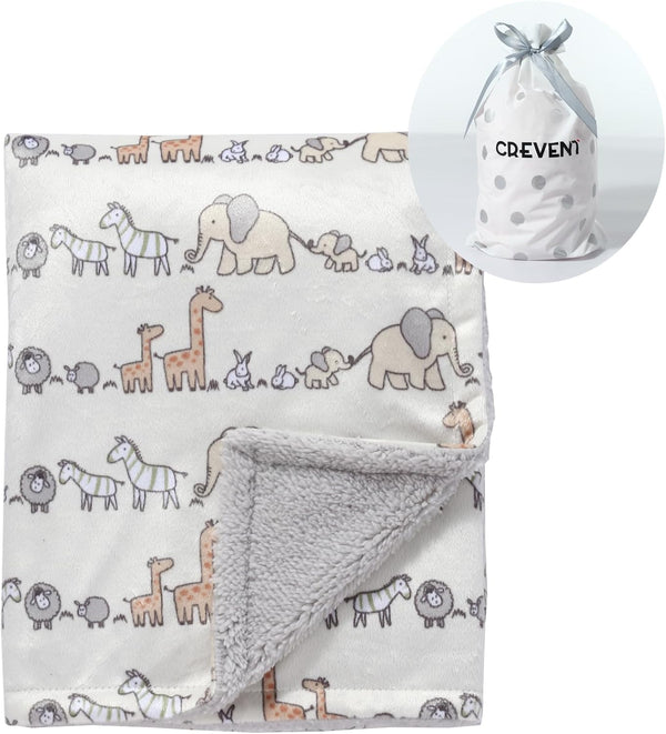 CREVENT Minky Baby Blanket for Girls and Boys, Soft Plush Receiving Blanket for Newborns - 30x40 Inches (Animal)