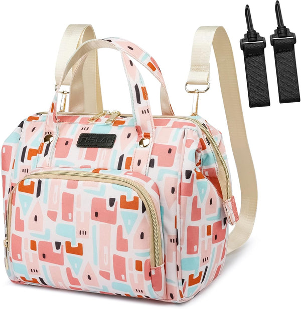 Pink Small Diaper Bag Backpack, Waterproof Multi-Function Mini Tote Maternity Travel Backpack with Insulated Pockets