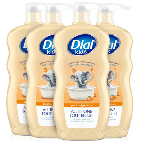 Dial Kids 3-in-1 Body + Hair + Bubble Bath, Peach, 24 fl