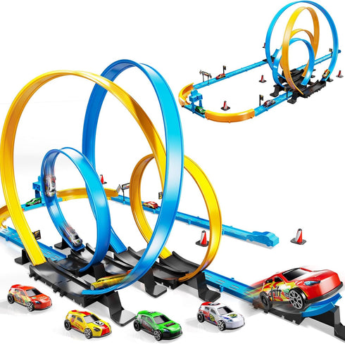 LILYBUDS Set 3-5 4-7, 4 4-6 8-12 Toy Car Race Track for Boys Kids Age Race Tracks with High-Speed Pull Back Race Cars