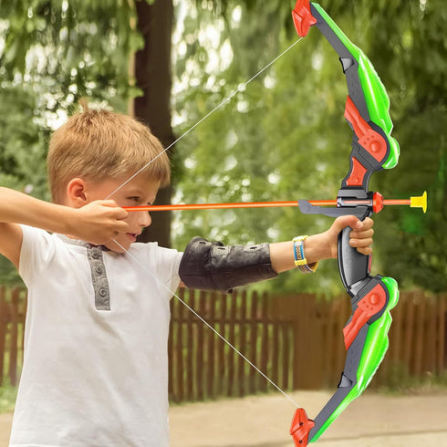 TEMI Kids Bow and Arrow Set, LED Light Up Archery Toy Set with 10 Suction Cup Arrows, Indoor Outdoor Toys
