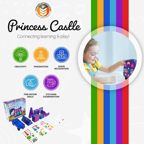 60-Piece Set, 3 Tytan Tiles Princess Castle Magnetic Tiles Building Adorable Kids STEM Toy, Creative Play, Shape