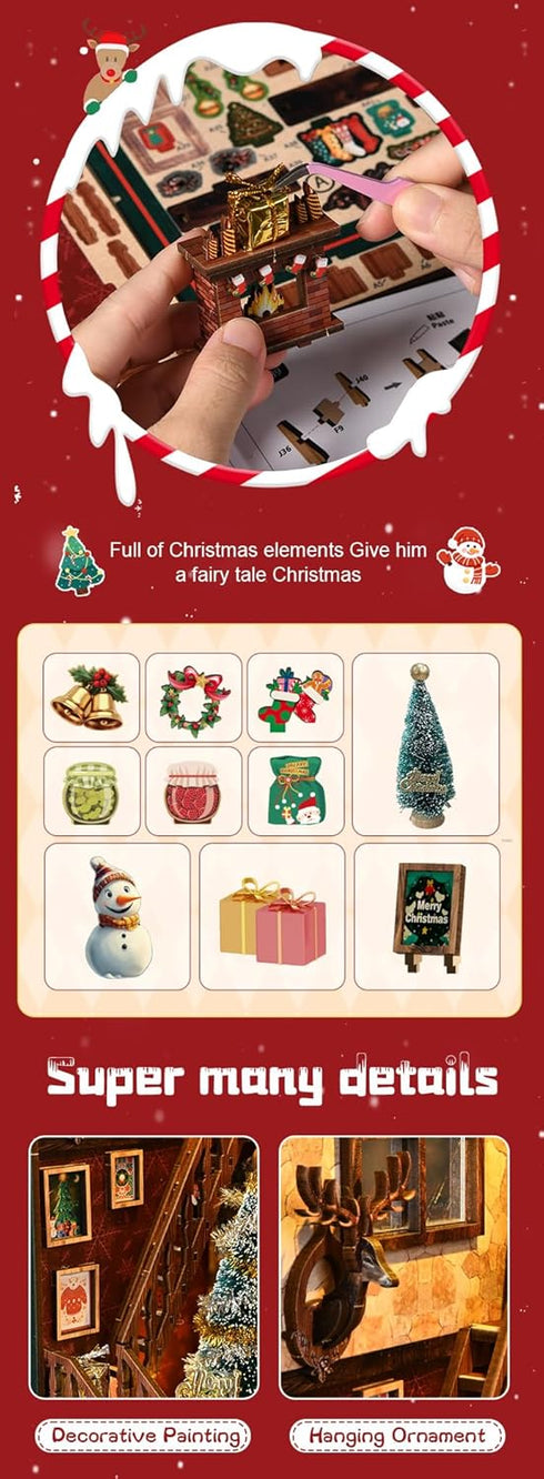 NEXTIPS 3D Book Nook LED Music Christmas Book Nook Kit - Wooden DIY Miniature Store for Shelf Decor
