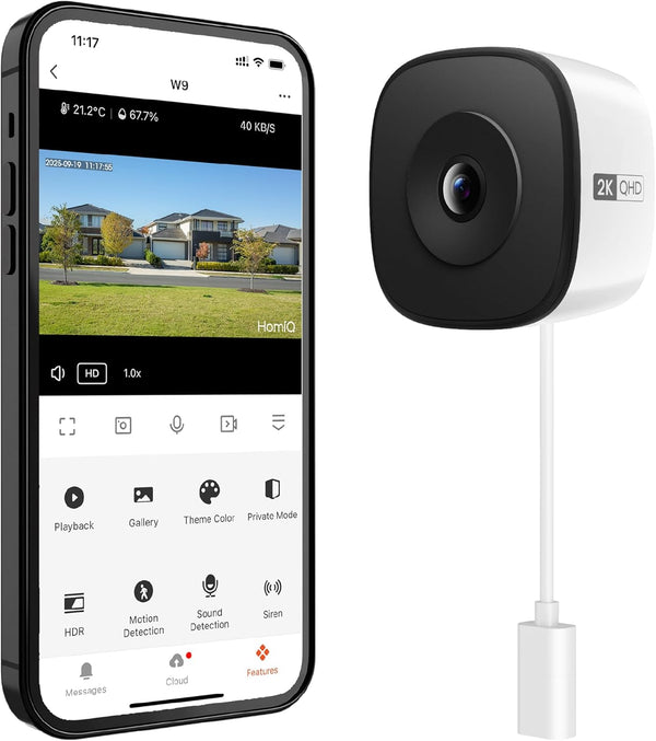HOMIQ LIFE Window Security Camera 3MP 2K, Indoor WiFi Cameras 2.4GHz/5GHz with Colorvue AI