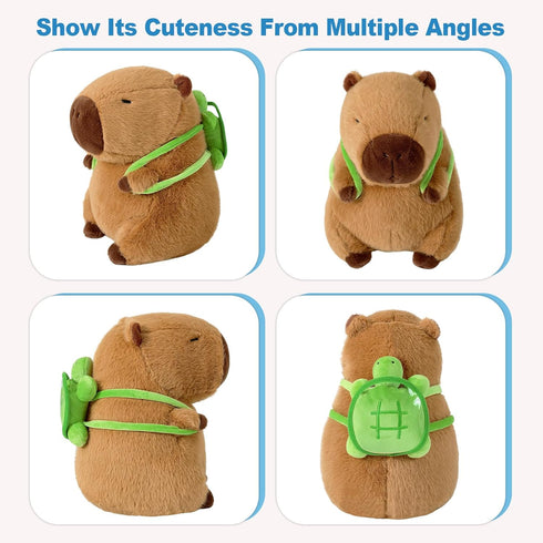 Ditucu Cute Capybara Plush with Turtle Backpack, Kawaii Stuffed Animals, Hugging Gifts for Kids, Brown 9 inch