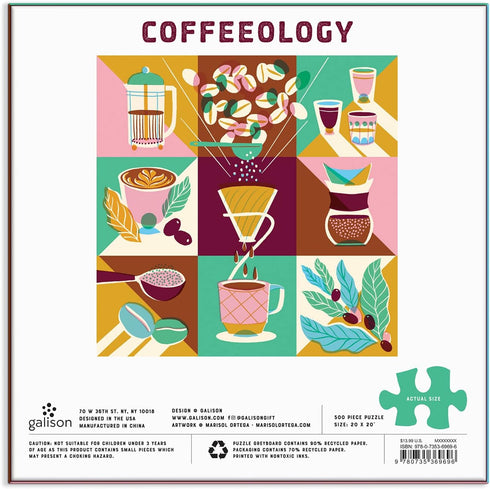 Galison Coffeeology Puzzle, 500 Pieces, 20” x 20” – Coffee Jigsaw Puzzle with Beautiful Illustrations