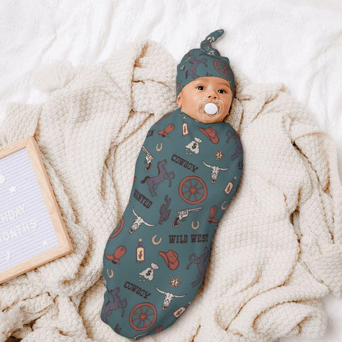 Swaddling Blanket for Baby, Unisex Sleeping Sacks with Hat, Western