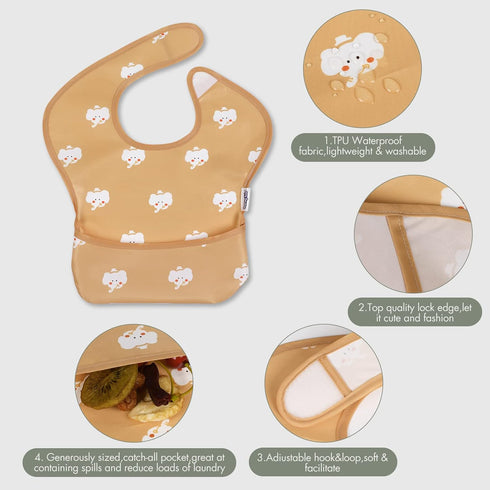 Soarwg Kids Bibs - Waterproof Baby Bibs for Boys and Girls, Great Travel Feeding Bibs, 5 Pack