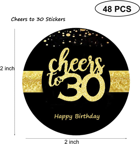 Sumerk 48 PCS Cheers to 30 Stickers - Large 2 INCHES Round Birthday Card Seals for 30th Parties