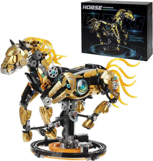 funxinee Mechanical Horse Building Blocks Linkage Kit, Animal World Model with Lighting &