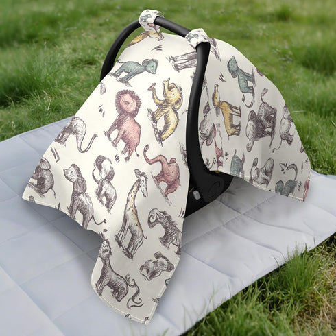 Dalzium Jungle Animals Elephant Lion Car Seat Cover Baby, Carseat Canopy Cover for Girl Boy, Breathable Baby Carrier