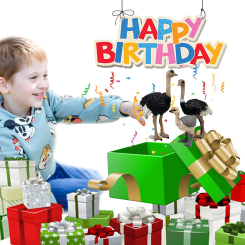 Gemini&Genius Ostrich Animal Action Figure Toys, Jungle Animal Playset Gift, Educational Cake Toppers for Kids Ages 3+