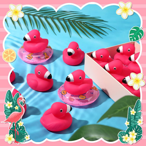 Honoson Flamingo Rubber Duckies, 50 Pcs - Pink Floating Bath Toys for Baby Shower Party Favors & Classroom Prizes