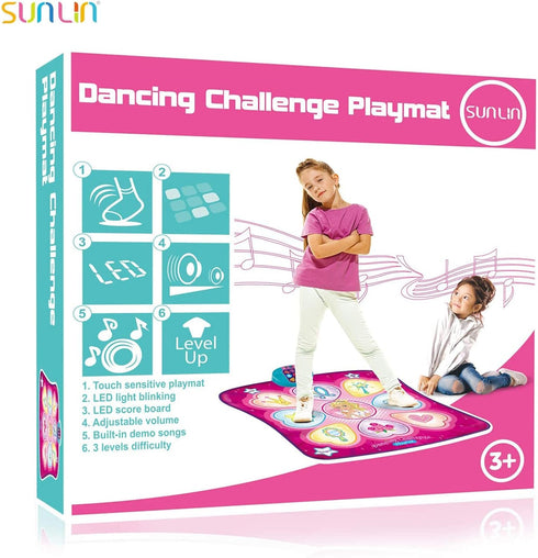3-12, 3 SUNLIN Dance Mat - Rhythm Step Play Mat - Dance Game Toy Pad with LED Lights, Gift for Kids Girls Adjustable