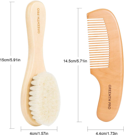 Nature Lotus Wood Baby Hair Bush and Comb Set, Soft Goat Bristle & Pear Wood Comb for Newborns & Toddlers