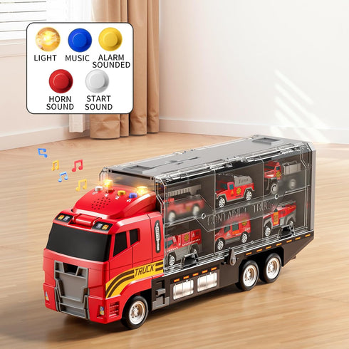 NIPLOOOW 3-5 Set 3-5, 3-8+ Toddler Boys Toys for Years Old, Fire Truck Vehicle with Play Mat and Die-Cast Toy Car