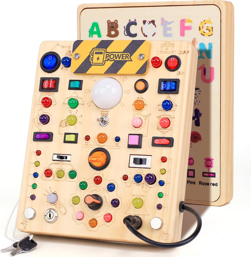 Busy Board with 19 LED Light Switches, Montessori Toys for 1 2