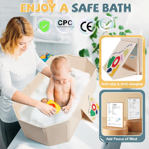 12 Orzbow Collapsible Baby Bathtub, Toddler Bathtub with Non-Slip Base, Portable Bath Tub for Kids Infant Months+