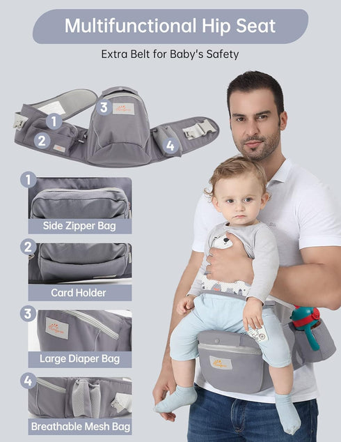 6 1 0-36 Baby Carrier with Hip Seat, in Baby Carrier Newborn to Toddler, Adjustable Infant Carrier with Hood, All