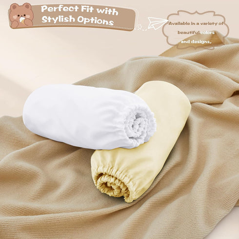 2 Pack Baby(52" 28") Vonty Breathable Fitted Crib Sheet for Boys and Girls - Rayon Derived from Bamboo, White & Beige