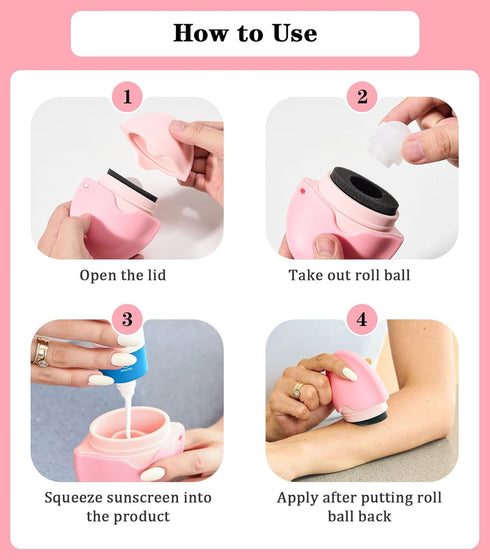 Sunscreen Applicator for Kids, Roll on Sponge Applicator for Sunscreen, Sunblock Buddy Brush Set, Pink