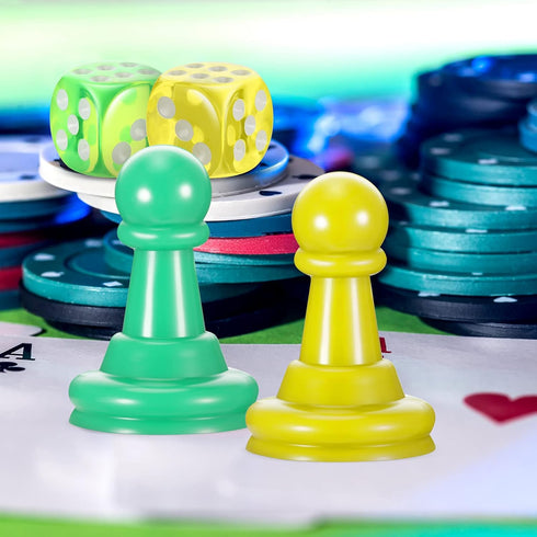 26 Pieces Multicolor Board Game Components, Includes 24 Plastic Pawn Chess Pieces and 2 Plastic 6-Sided Dice
