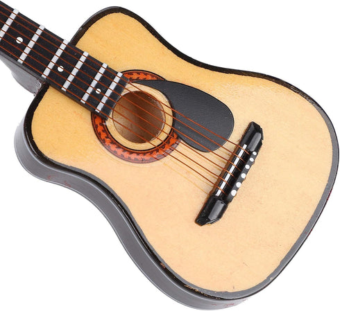 Pssopp Mini Musical Instrument Decor, 15cm Wooden Miniature Guitar Ornament for Dollhouse Home Décor Accents