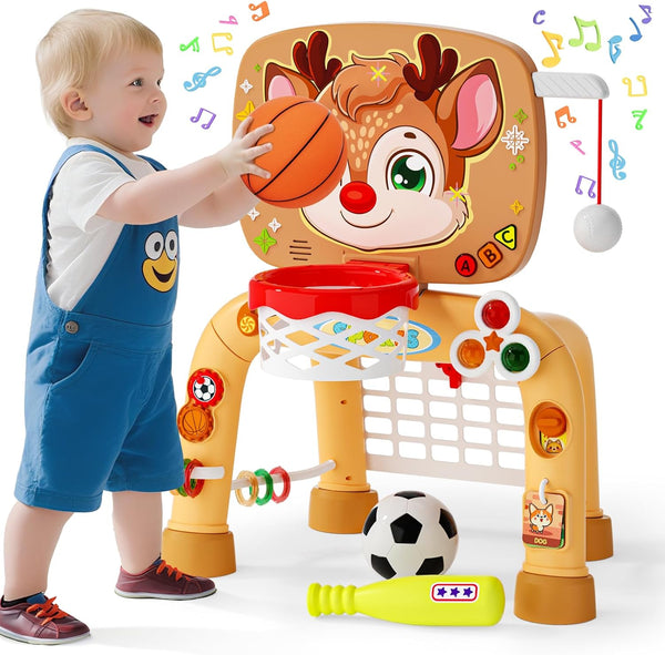 Toddler Basketball Hoop & Soccer Goal Baseball Play Activity Center,Toys for 1