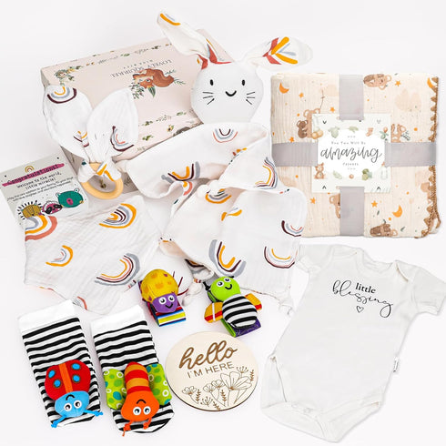 Set,Baby 0-6 Baby Gift Shower Gifts,New Mom Gifts for Women, Months for Newborn Essentials Infant Rattle Socks,Blanket