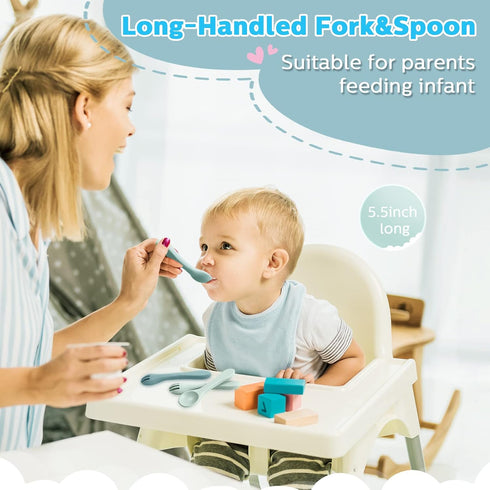 6 Pieces Silicone Baby Feeding Forks and Spoons Set for Toddlers, Mini Kids Utensils, Ocean Color, Over 6 Months