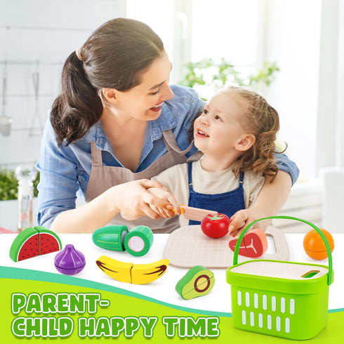 1 2 3 Wooden Food for Play Kitchen - Cutting Fruits Toys for Years Old Toddlers Kids, Vegetables Gift for Boys Girls
