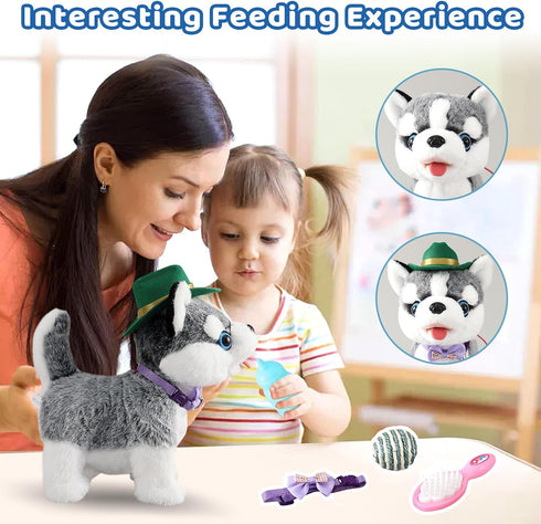 Ylpaprm Walking Husky Barking Dog Toy for Child Kid Licking Talking Puppy with Leash, Interactive Puppy that Barks Tail