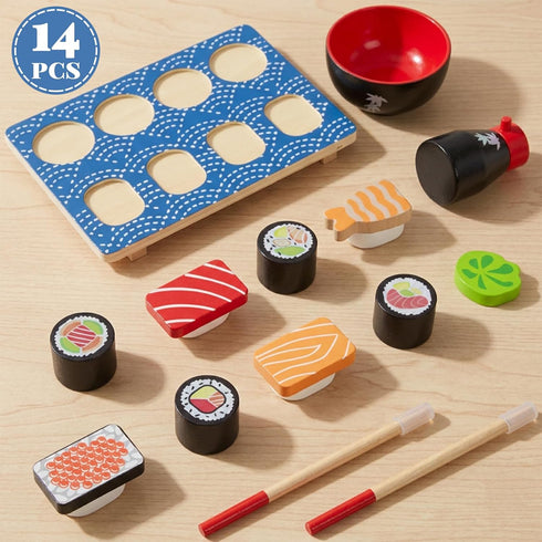 Set, 3+, Sushi Slicing Play Food Wooden Pretend Play Kitchen Toys for Kids Sushi Food Play Learning Toy for Girls Boys