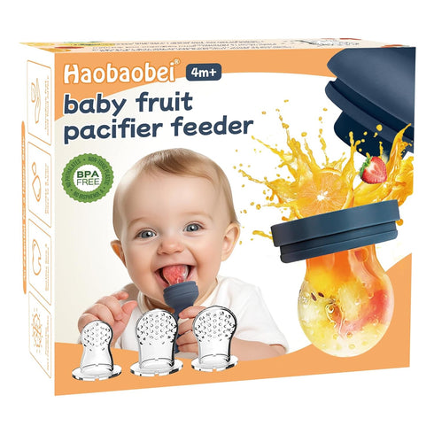 Solids/Frozen 4M+, 2-Pack Baby Fruit Feeder Pacifier, Infant Teether Toy BPA-Free Silicone Pouch & Nipple, Safely