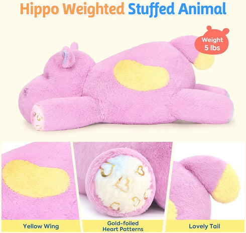 23.6 inch 5 lbs PEACH CAT Hippo Weighted Stuffed Animals Large Hippopotamus Plushies Cute Plush Toys Gifts for Kids