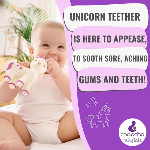 0-6, CaaOcho Pure Natural Rubber Teething Baby Toy - Mira The Unicorn Teether for Babies, BPA Free Baby Toy, All