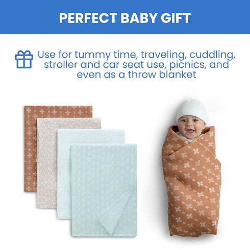 Delta Children 100% Cotton Muslin Baby Receiving Blankets, 47x47 Inches (Pack of 4), Neutral Boho